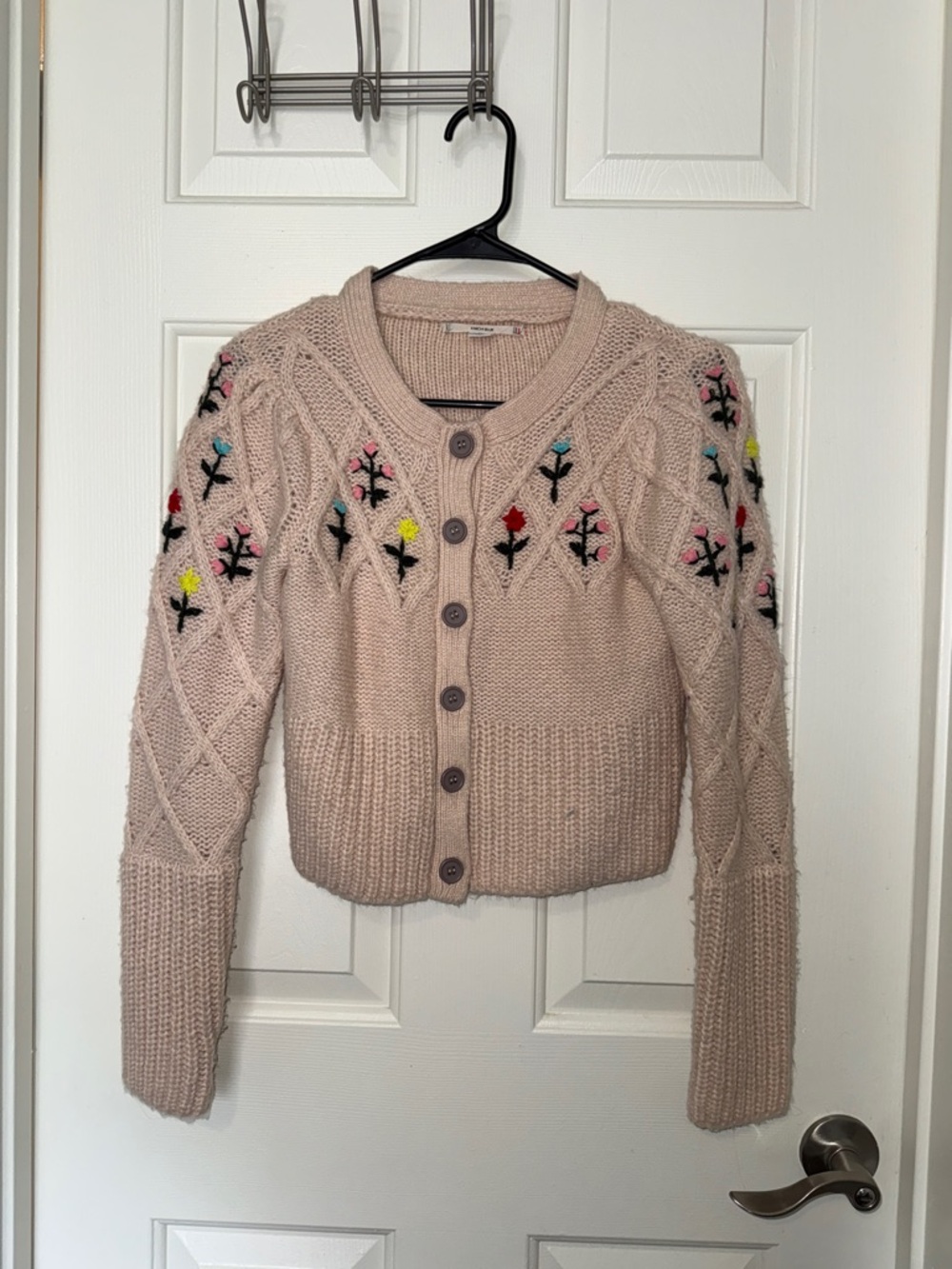 Cottage core blush Pink Floral Embroidered Button Cardigan